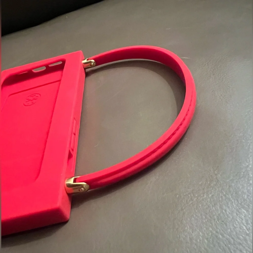 Tory Burch Red Phone Case with Gold Accents